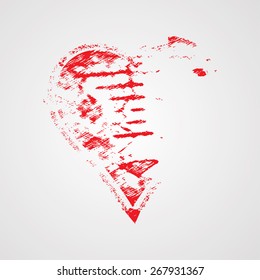 Abstract Broken Heart in Grunge Style. Romantic, Love Background.  Vector Illustration. 