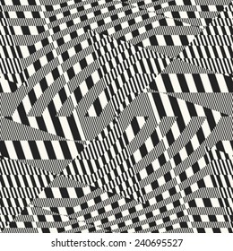 Abstract broken refracted striped textured geometric seamless pattern. Vector.