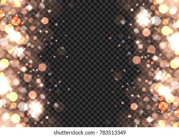 Abstract bronze bokeh lights on the transparent background, vector illustration