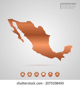Resumen de bronce Estilo de gradiente de cobre metálico Mapa de la Ilustración vectorial de México.