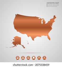 Abstract bronze Copper Metal gradient style Map of United States of America (USA) vector Illustration.