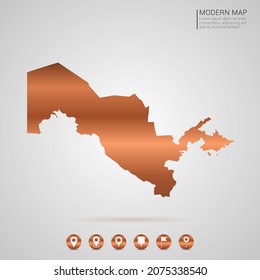 Resumen de bronce Estilo gradiente de metal cobre Mapa del vector Uzbekistán Ilustración.