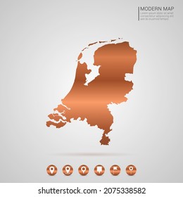 Abstract bronze Copper Metal gradient style Map of Netherland vector Illustration.