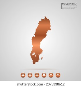 Resumen de bronce Estilo de gradiente de metal de cobre Mapa del vector de Suecia Ilustración.