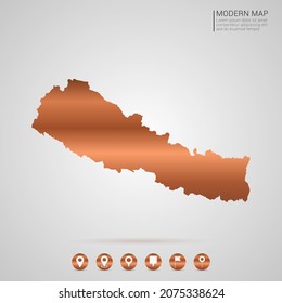 Resumen de bronce Estilo gradiente de cobre metal Mapa de la ilustración vectorial de Nepal.