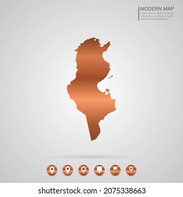 Resumen de bronce Estilo de gradiente de cobre metal Mapa de la ilustración del vector de Túnez.
