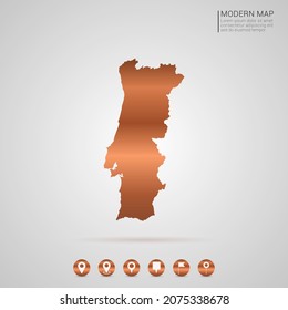 Abstract bronze Copper Metal gradient style Map of Portugal vector Illustration.