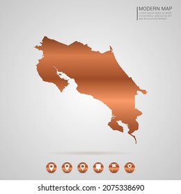 Abstract bronze Copper Metal gradient style Map of Costa Rica vector Illustration.