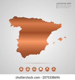 Abstract bronze Copper Metal gradient style Map of Spain vector Illustration.