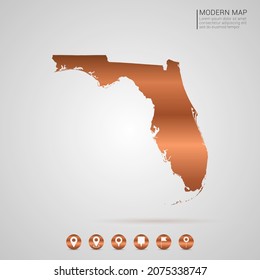 Abstract bronze Copper Metal gradient style Map of Florida vector Illustration.