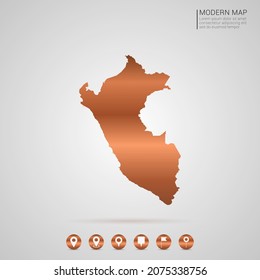 Abstract bronze Copper Metal gradient style Map of Peru vector Illustration.