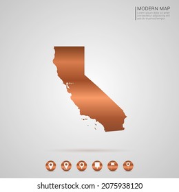 Abstract bronze Copper Metal gradient style Map of California vector Illustration.