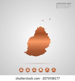 Abstract bronze Copper Metal gradient style Map of Mauritius vector Illustration.