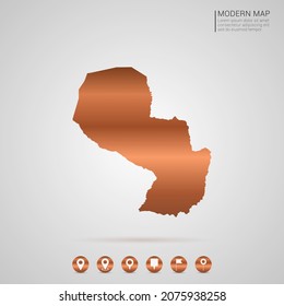 Abstract bronze Copper Metal gradient style Map of Paraguay vector Illustration.