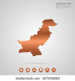Abstract bronze Copper Metal gradient style Map of Pakistan vector Illustration.