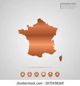 Abstract bronze Copper Metal gradient style Map of France vector Illustration.
