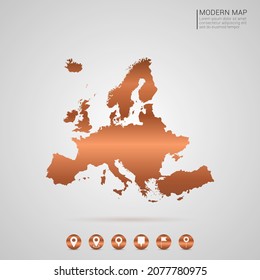 Abstract bronze Copper Metal gradient style Map of Europe vector Illustration.