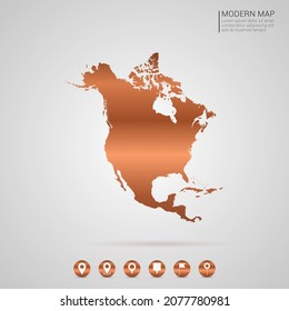 Abstract bronze Copper Metal gradient style Map of North America vector Illustration.