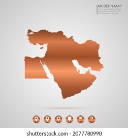 Abstract bronze Copper Metal gradient style Map of Middle East vector Illustration.