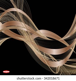 abstract bronze line ginger wave brown band on black background. vector illustration