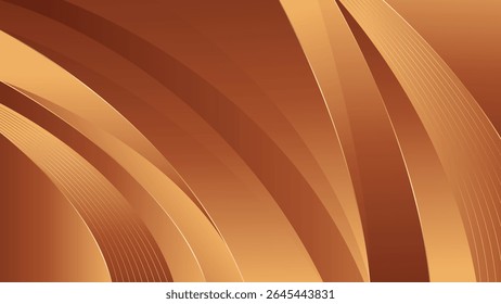 Abstract bronze luxury curve background with gold accents. Elegant wallpaper design for templates, banners, covers, sales, business, events, awards, websites, pages, and more