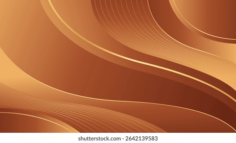 Abstract bronze luxury wave background with gold accents. Elegant metallic design style for templates, banners, covers, sales, business, events, awards, websites, pages, and more