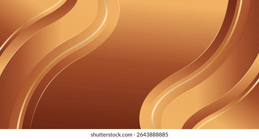 Fundo de onda de luxo de bronze abstrato com acentos de ouro. Design elegante papel de parede para modelos, banners, capas, vendas, negócios, eventos, prêmios, sites, páginas e muito mais
