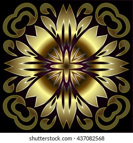 Abstract bronze metallic flower flame pattern with green Decorative oriental gold background