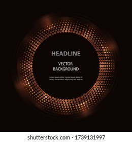 Abstract Bronze Round Halftone Frame With Neon Lights On Black Background. 