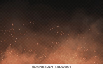 Abstract Brown Background Of Clouds Of Smoke And Sparks Or Embers From A Burning Fire With Copy Space, Vector Illustration