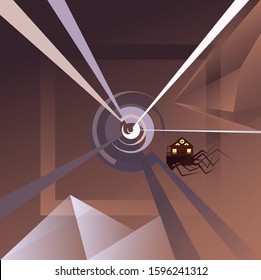 abstract brown background with a dark house in space, vector illustration