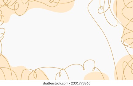 Abstract brown background of doodle shapes, lines on white background with blank space in center for text. Minimalist wavy background.