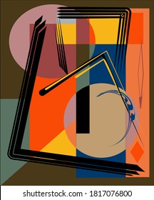 Abstract  brown background ,fancy  geometric and curved shapes , expressionism art style