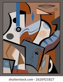 Fundo marrom abstrato, formas geométricas e curvas extravagantes, estilo de arte expressionista