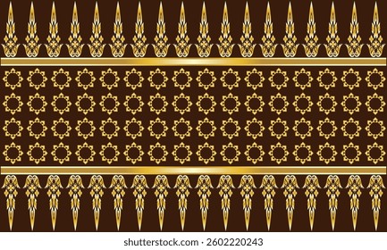 Abstract brown background with geometric shapes and ethnic Thai patterns. Designed for printing on fabric or paper or wallpaper.