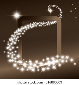 Abstract brown background with glowing lines of stars and frame. Good for Inscription on the sale, the theme of Christmas and New Year