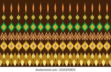 Abstract brown background, Ikat fabric pattern, traditional ethnic geometric pattern, design for textile, clothing, apparel, packaging and wallpaper.