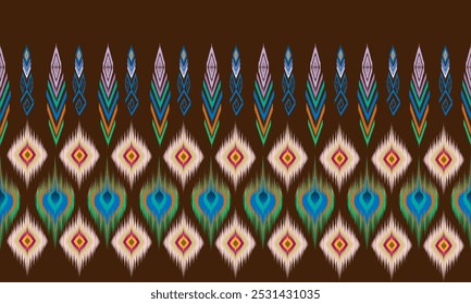 Abstract brown background with oriental ethnic ikat pattern designed for fabric printing, wrapping paper, wallpaper.