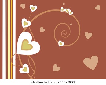 abstract brown background with red heart shape and curve lines