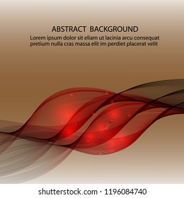 Abstract brown background with red spiral, wave lines, design element