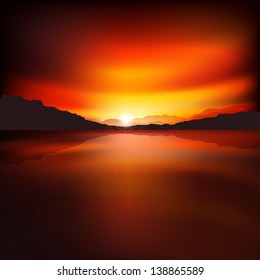 abstract brown background with sunrise and mountains