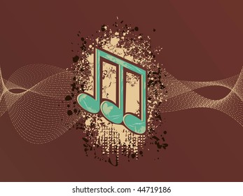 abstract brown background with wave, isolated grungy musical notes