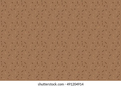 Abstract brown background with zigzags and squares. Vector seamless pattern with geometric figures. Hipster fill. Color image. Holiday composition. Multipurpose backdrop. blank for holidays, banners