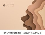 Abstract brown and beige paper cut wavy shapes layers background with copy space. Modern topo graphic. Fluid curve pattern in earth tone color. Vector illustration