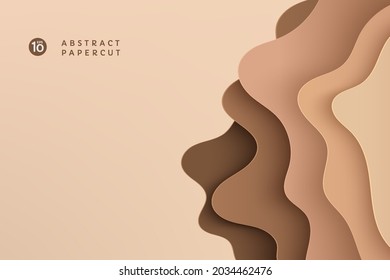 Abstract brown and beige paper cut wavy shapes layers background with copy space. Modern topo graphic. Fluid curve pattern in earth tone color. Vector illustration - Shutterstock ID 2034462476