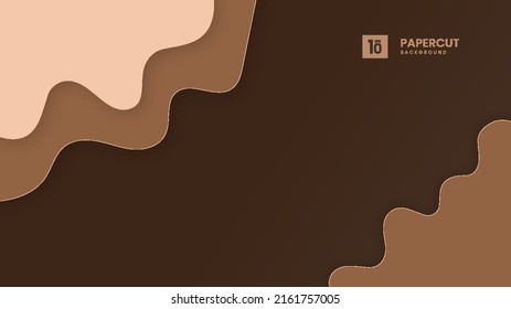 Abstract brown and beige paper cut wavy shapes layers with black background.