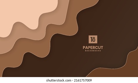 Abstract brown and beige paper cut wavy shapes layers with black background.