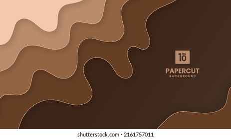 Abstract brown and beige paper cut wavy shapes layers with black background.