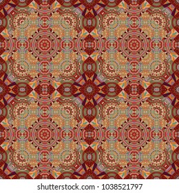 Abstract brown, beige and red image with a squares. Vector illustration. Digital art abstract seamless pattern.