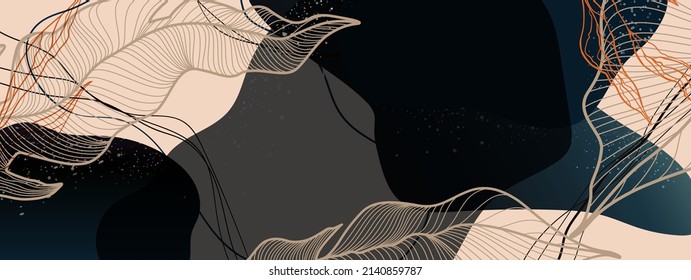 Abstract brown, black and beige background with twigs, tropical leaves, lines and aesthetic shapes. Vector illustration for text, banners, wallpapers, background, sales, discounts, promotions, etc.